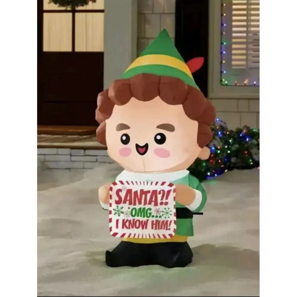 LED‎ Stylized Buddy the Elf with Banner Christmas Airblown Inflatable 3.5 Ft.